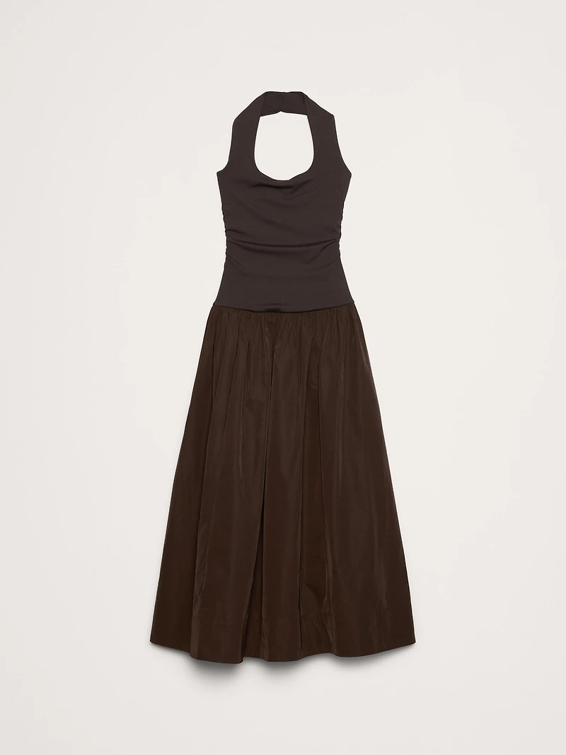 Jersey & Taffeta Halter Maxi Dress