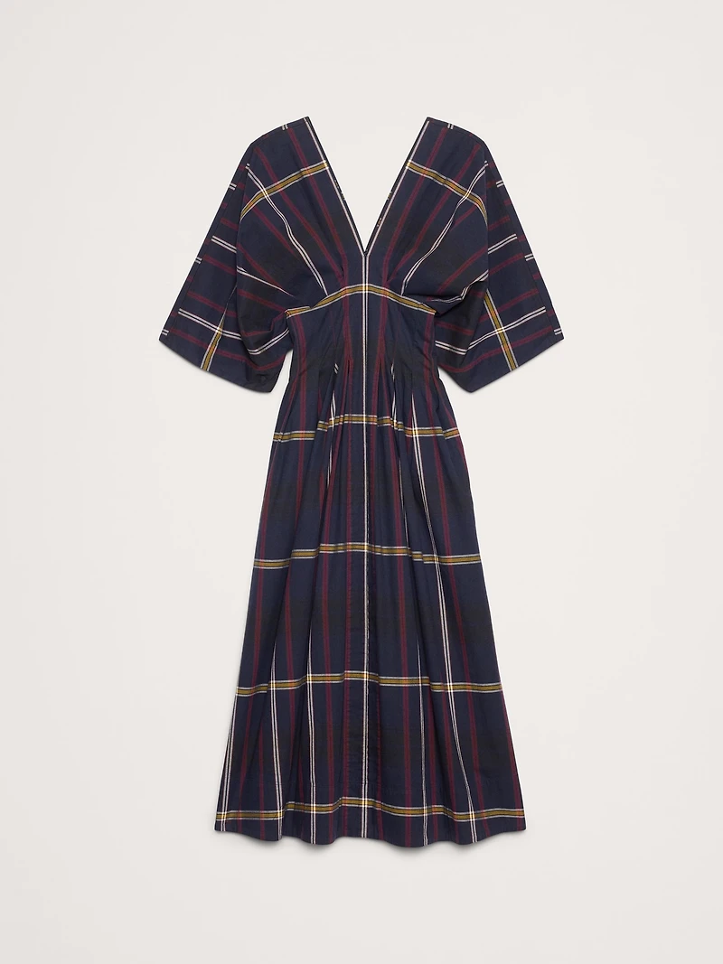 Plaid Pleated Poplin Maxi Dress