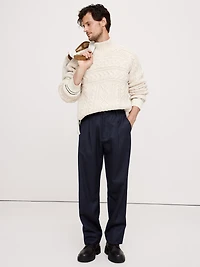 Relaxed Pleated Pull-On Twill Dress Pant