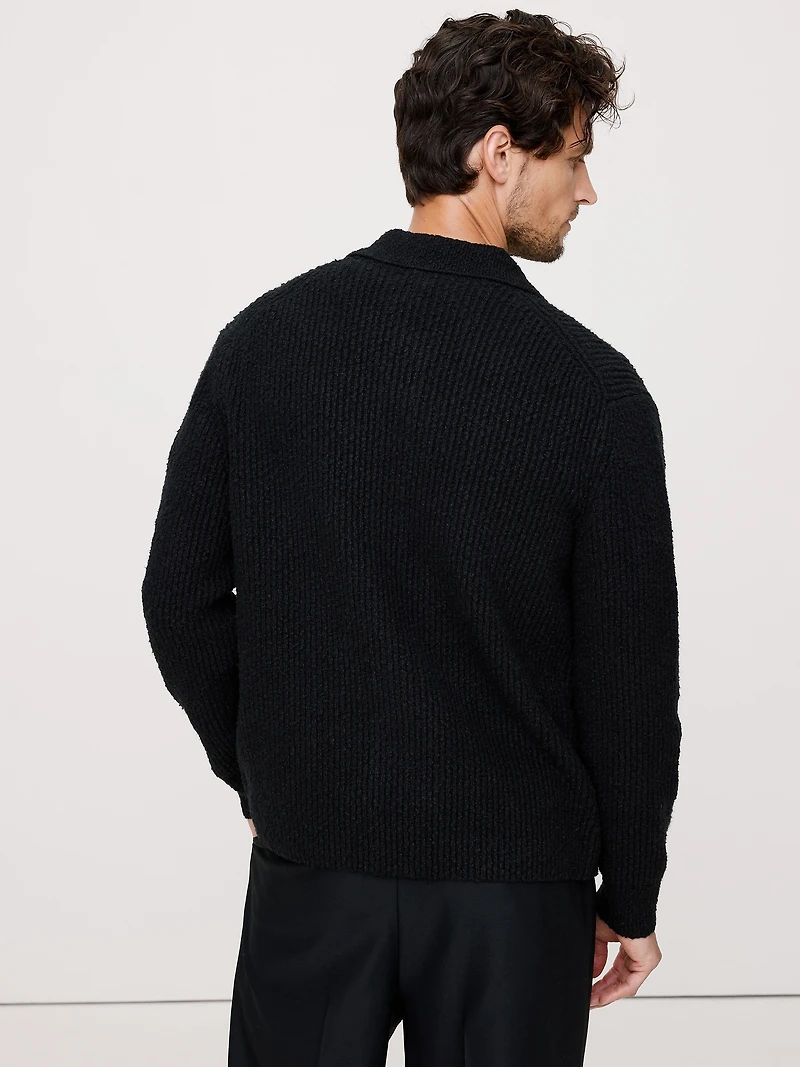 Bouclé Ribbed Polo Cardigan