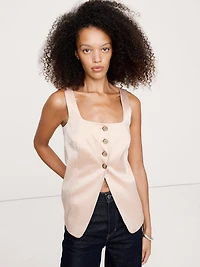 Satin Square-Neck Long Vest