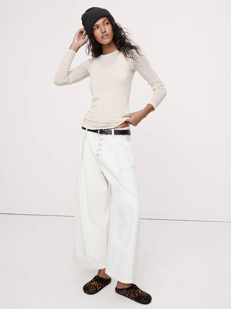 Sheer Lyocell-Wool Scoop-Neck Tank
