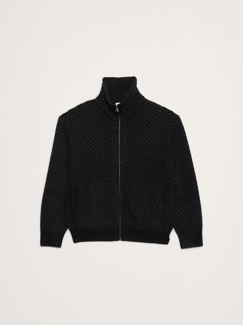 Checkered Alpaca-Wool Blend Sweater Jacket