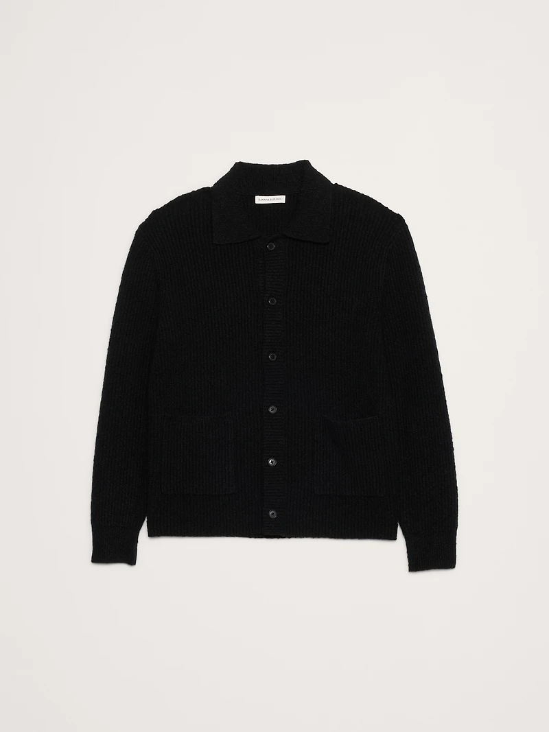 Bouclé Ribbed Polo Cardigan