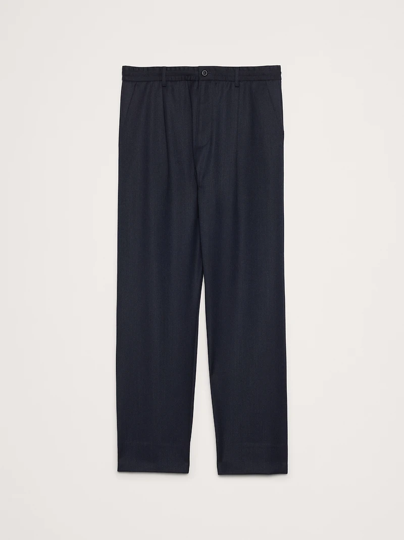 Relaxed Pleated Pull-On Twill Dress Pant