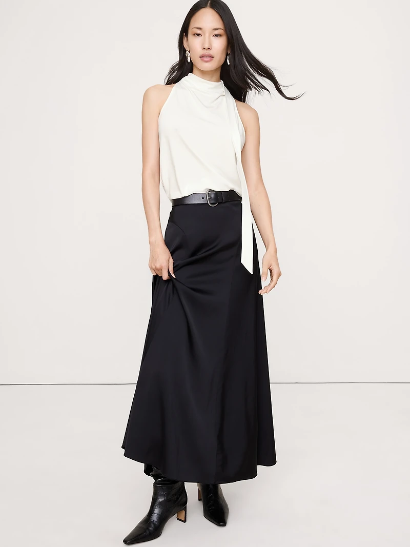 Matte Jersey Scarf-Neck Top