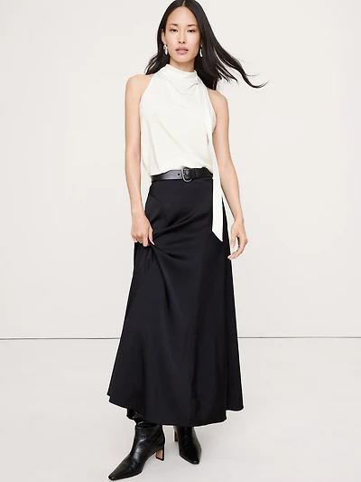 Matte Jersey Scarf-Neck Top