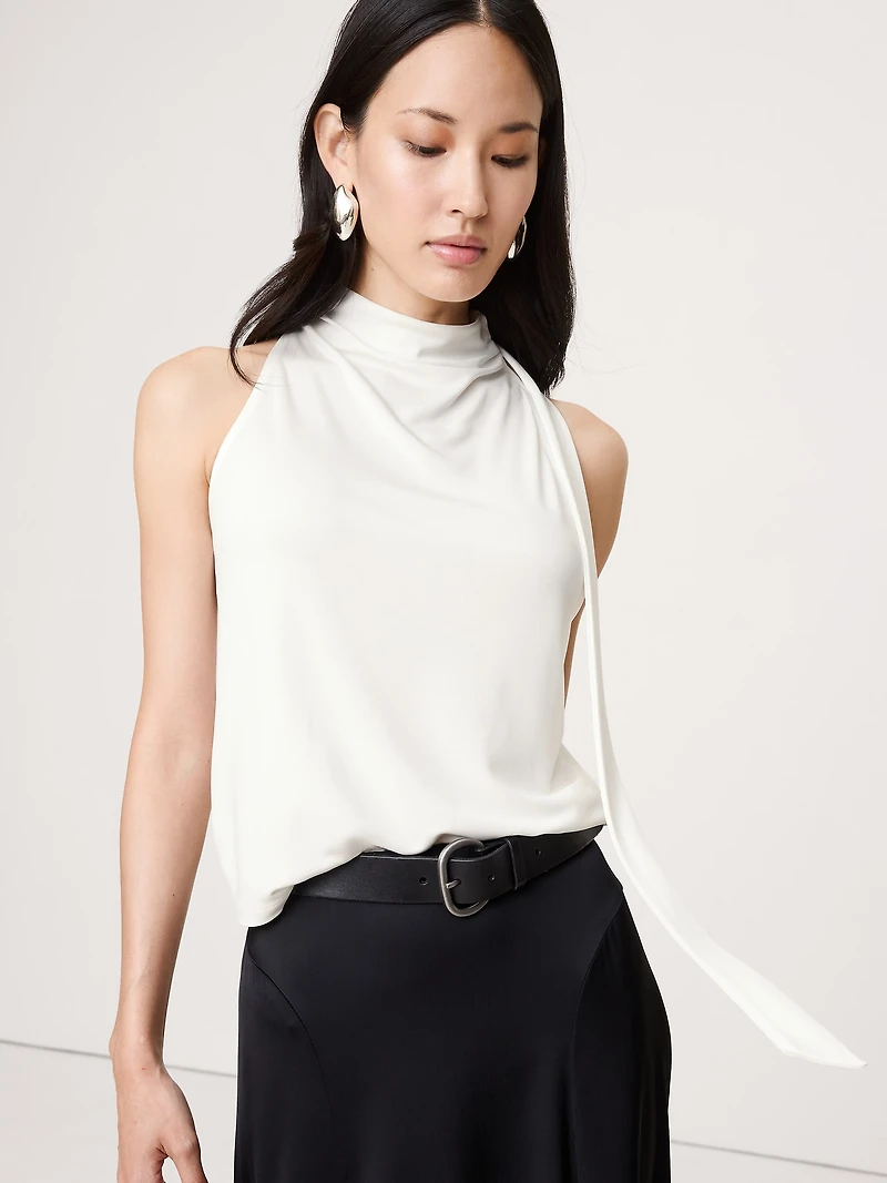 Matte Jersey Scarf-Neck Top
