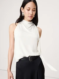 Matte Jersey Scarf-Neck Top
