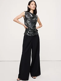 Bias-Cut Draped Sequin Top