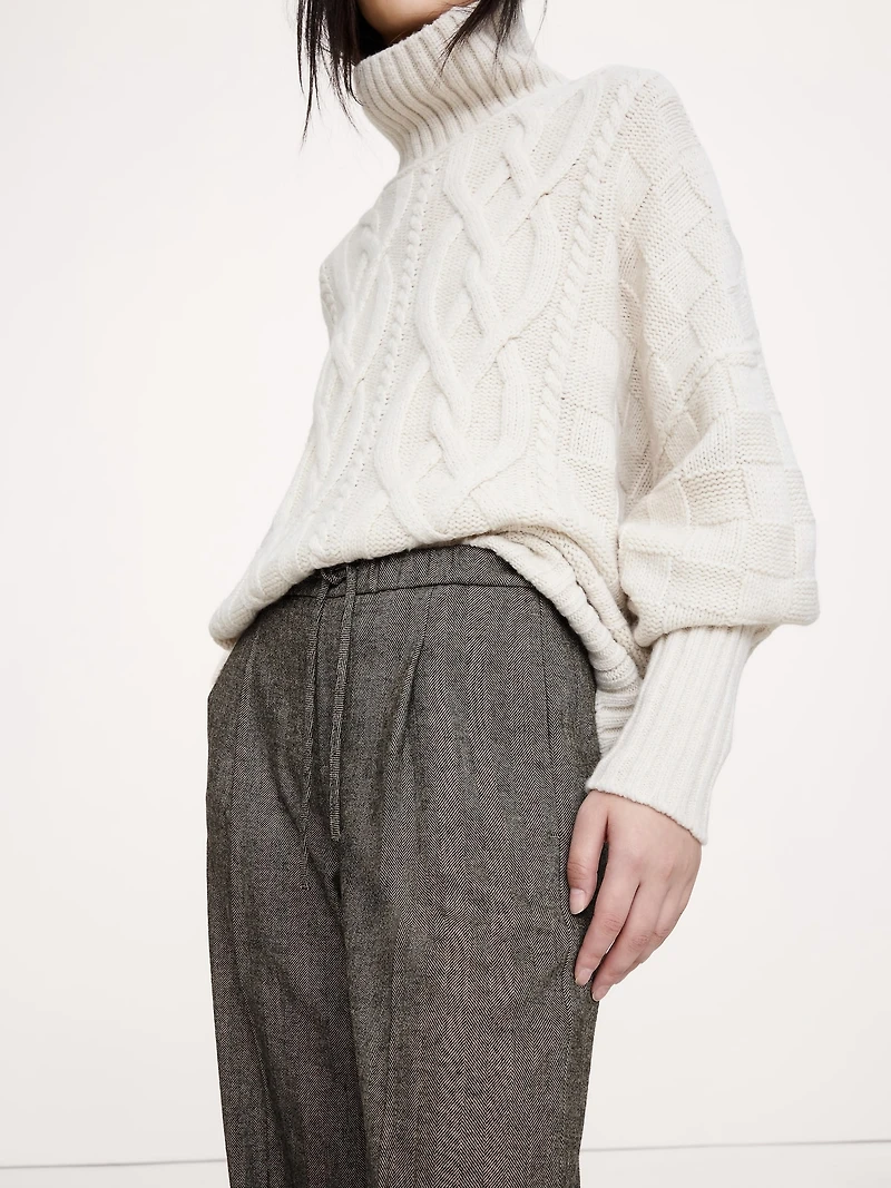 Wide-Leg Flannel Drawstring Pull-On Pant