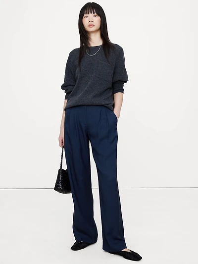Soho Mid-Rise Pleated Wide-Leg Drapey Twill Pant