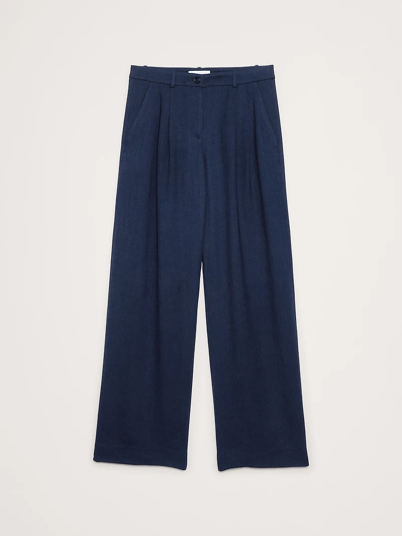 The Soho Pleated Wide-Leg Pant Drapey Twill