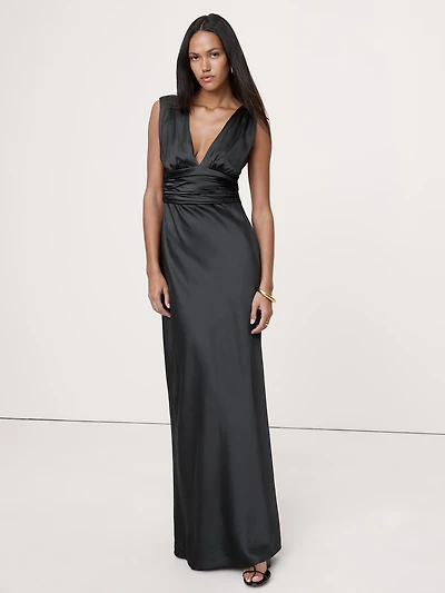 Stretch-Satin Twisted Open-Back Maxi Dress