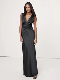 Stretch-Satin Twisted Open-Back Maxi Dress