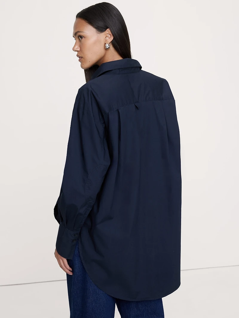 Cotton Poplin Curve-Hem Shirt