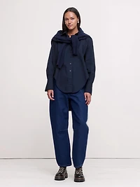 Cotton Poplin Curve-Hem Shirt
