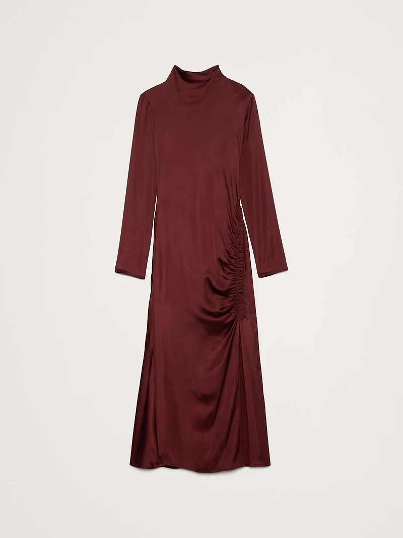 Stretch-Satin Ruched Maxi Dress