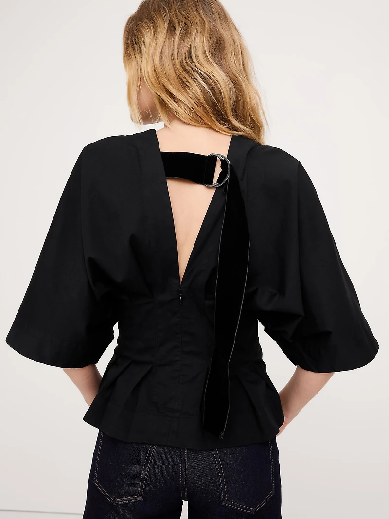 Stretch-Cotton Pleated Top