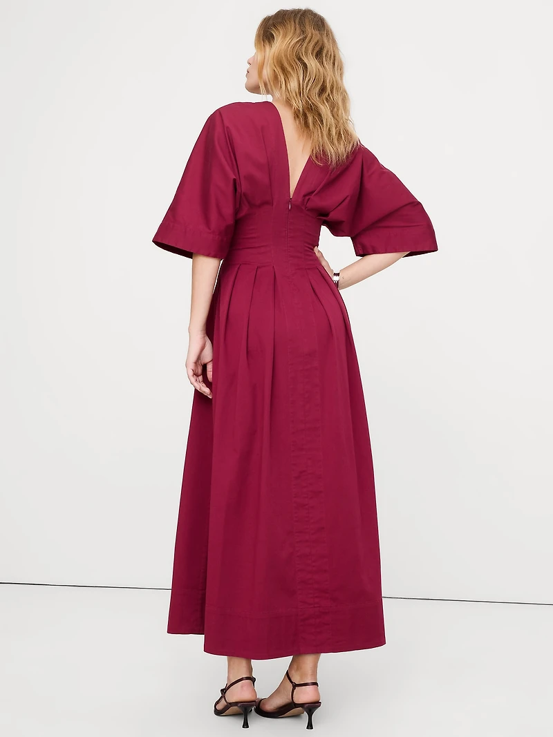 Stretch-Cotton Pleated Maxi Dress