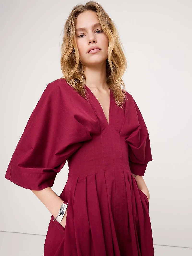 Stretch-Cotton Pleated Maxi Dress