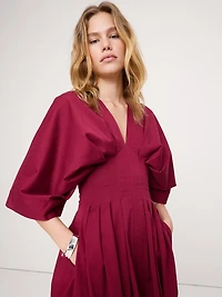 Stretch-Cotton Pleated Maxi Dress