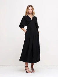 Stretch-Cotton Pleated Maxi Dress