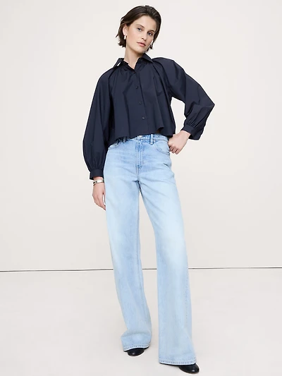 Cotton Poplin Balloon-Sleeve Shirt