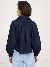 Cotton Poplin Balloon-Sleeve Shirt