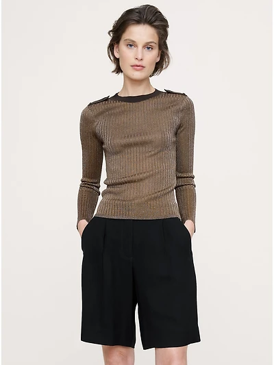 Metallic Shoulder-Epaulet Sweater