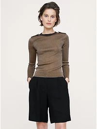 Metallic Shoulder-Epaulet Sweater