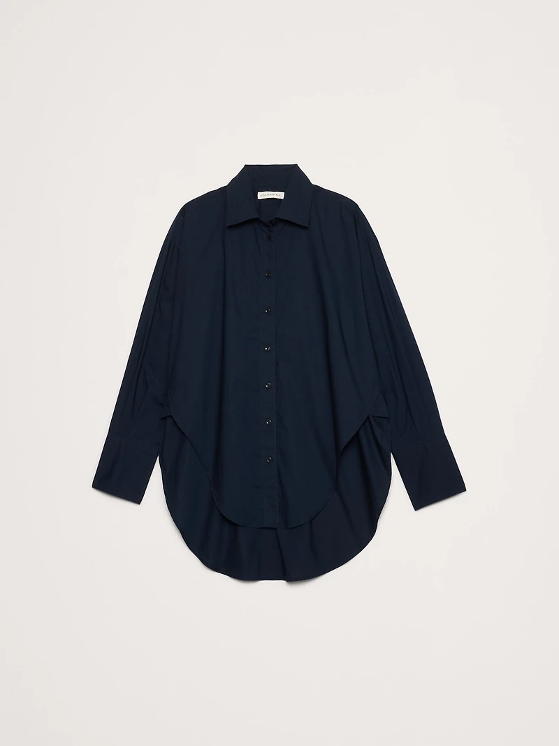 Cotton Poplin Curve-Hem Shirt