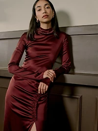 Stretch-Satin Ruched Maxi Dress