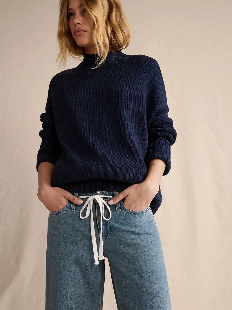 Mid-Rise Wide-Leg Drawstring Jean