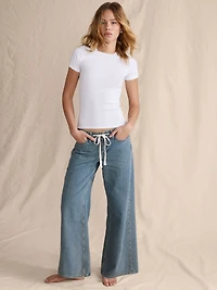 Mid-Rise Wide-Leg Drawstring Jean