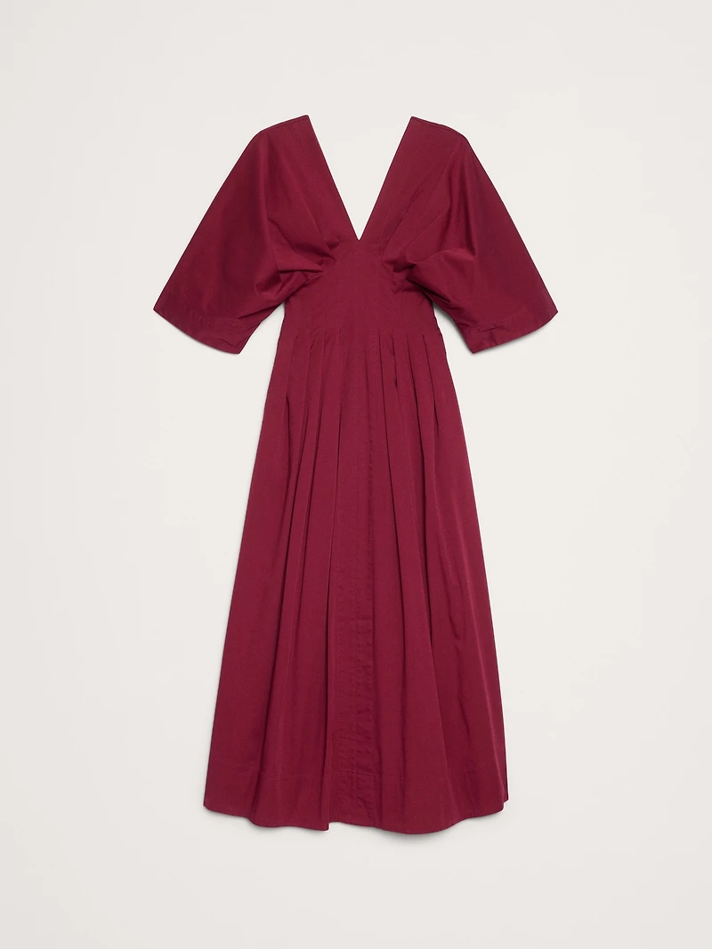 Stretch-Cotton Pleated Maxi Dress