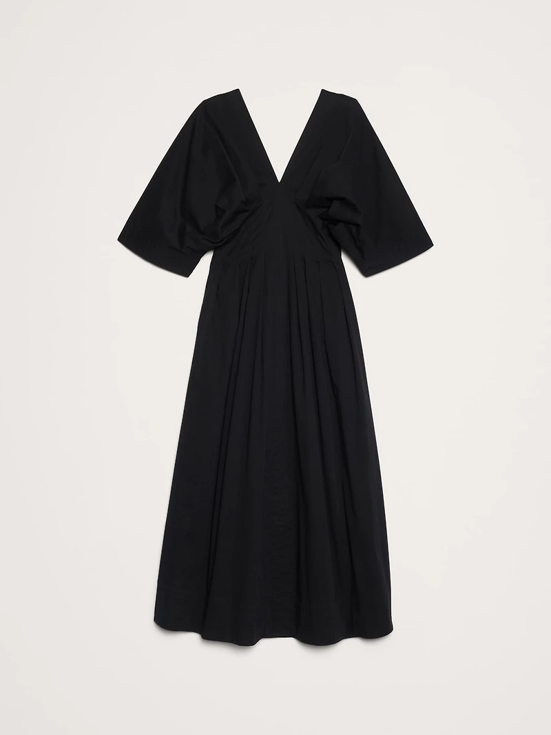Stretch-Cotton Pleated Maxi Dress