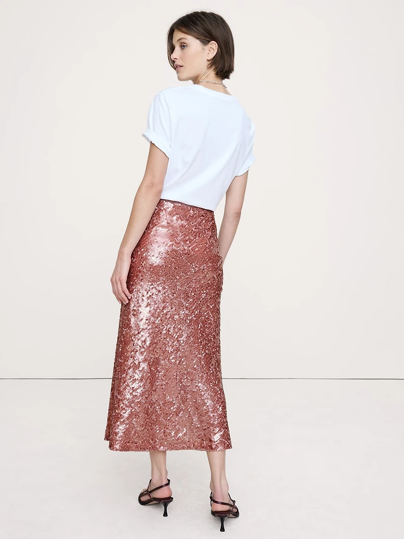 Bias-Cut Sequin Maxi Skirt