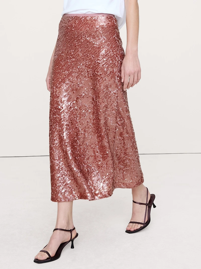 Bias-Cut Sequin Maxi Skirt