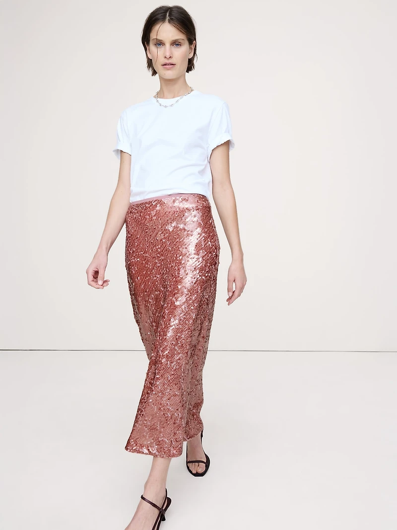 Bias-Cut Sequin Maxi Skirt
