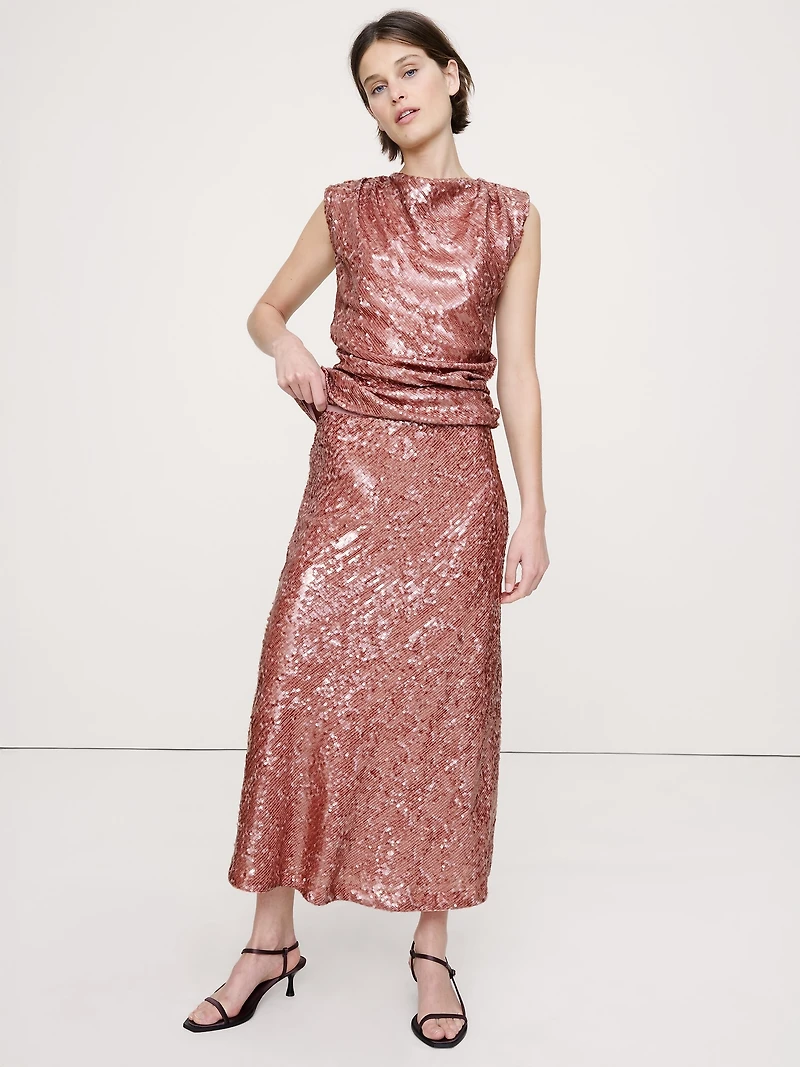 Bias-Cut Sequin Maxi Skirt