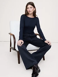 Ribbed Boat-Neck T-Shirt