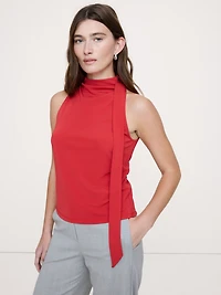 Matte Jersey Scarf-Neck Top