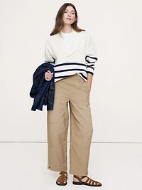 Wide-Leg Textured Twill Pull-On Pant