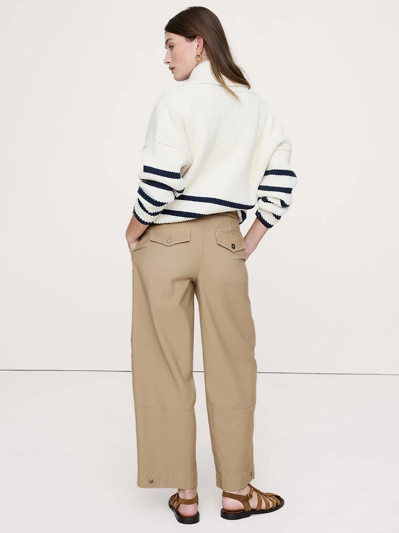 Wide-Leg Textured Twill Pull-On Pant