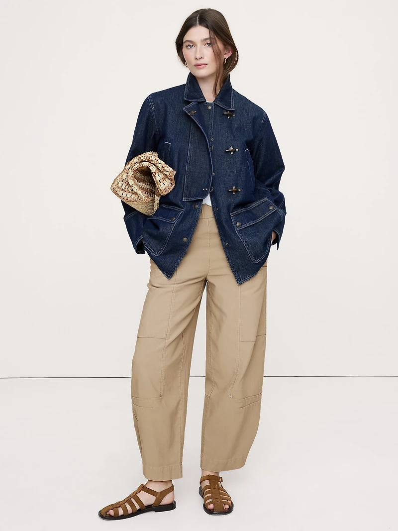 Wide-Leg Textured Twill Pull-On Pant