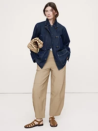 Wide-Leg Textured Twill Pull-On Pant