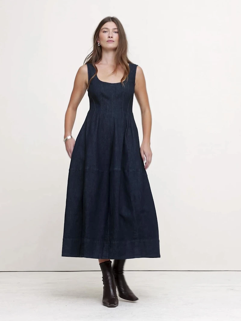 Denim Barrel Midi Dress