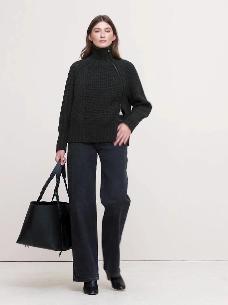 Merino-Cotton Asymmetrical Zip Sweater