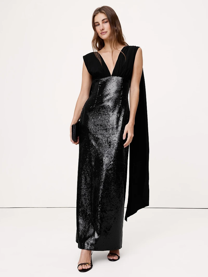 Sequin & Georgette Maxi Dress